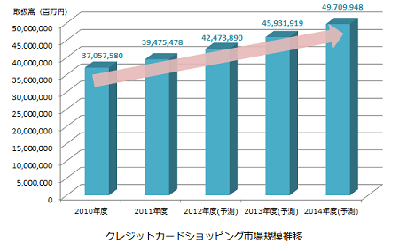 
（ 矢野経済研究所推計「クレジットカードショッピング市場に関する調査結果2012」参照 ）
